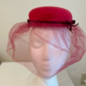Vintage Hat 1950’s . Vibrant Scaparelli pink. Two side combs secure it safely.